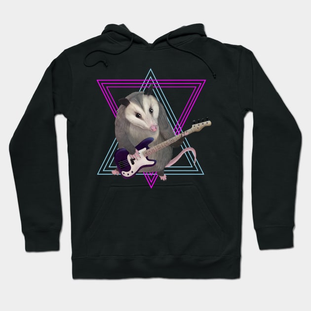 Opossum playing the bass guitar Hoodie by Mehu Art